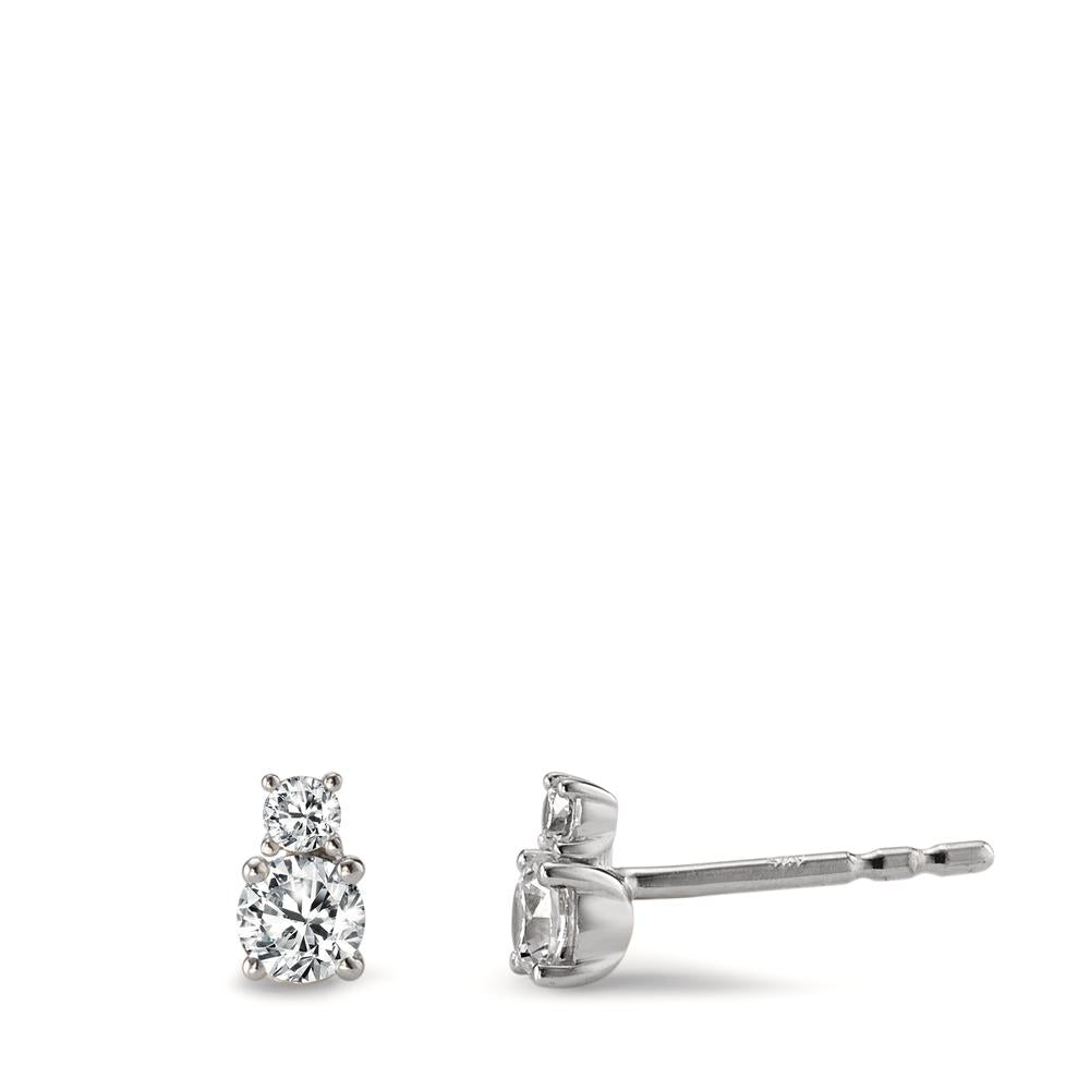 Clous d'oreilles Or blanc 9K Zircone 4 Pierres