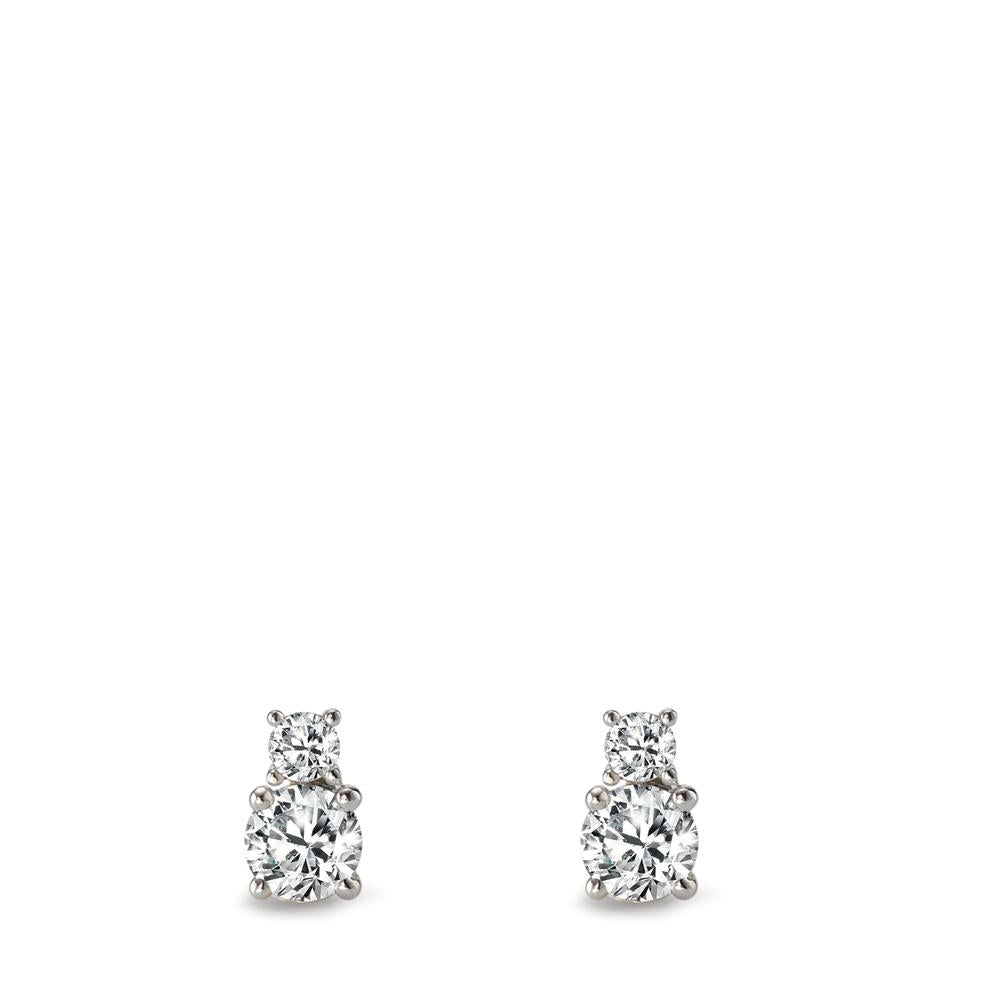 Clous d'oreilles Or blanc 9K Zircone 4 Pierres