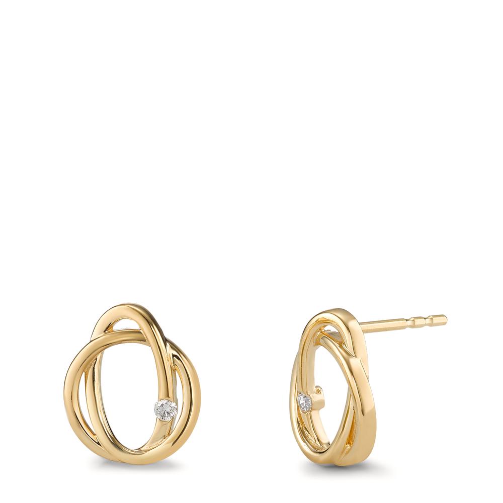 Clous d'oreilles Or jaune 18K Diamant 0.04 ct, 2 Pierres, brillant, w-si Ø9.5 mm