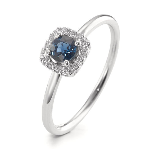 Bague solitaire Or blanc 18K Saphir bleu, Diamant blanc, 0.07 ct, 12 Pierres, w-si