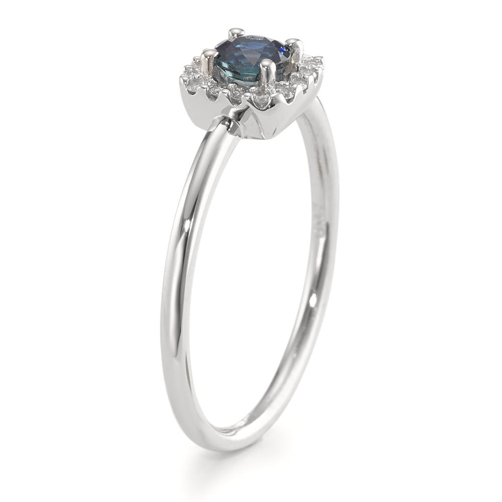 Bague solitaire Or blanc 18K Saphir bleu, Diamant blanc, 0.07 ct, 12 Pierres, w-si