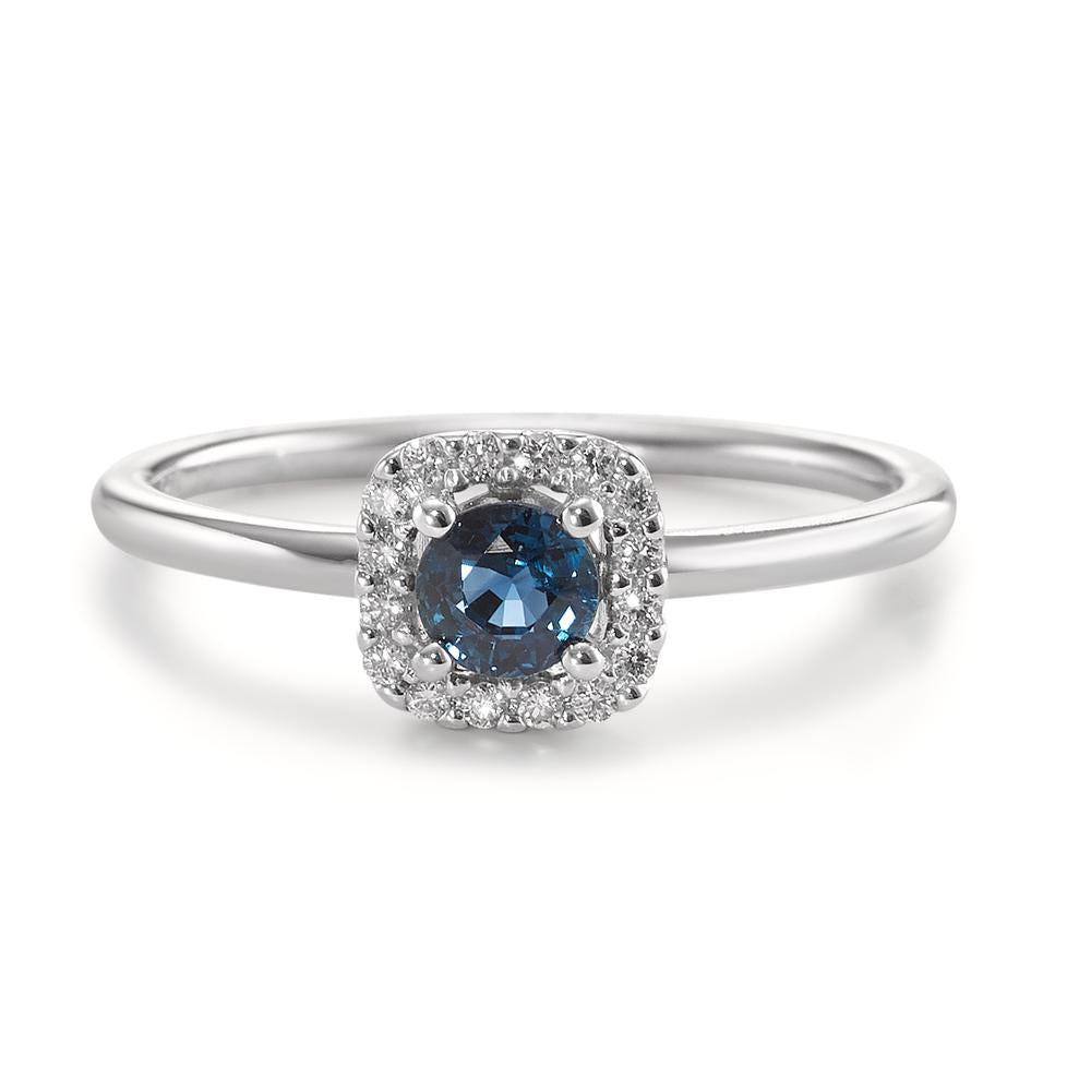 Bague solitaire Or blanc 18K Saphir bleu, Diamant blanc, 0.07 ct, 12 Pierres, w-si