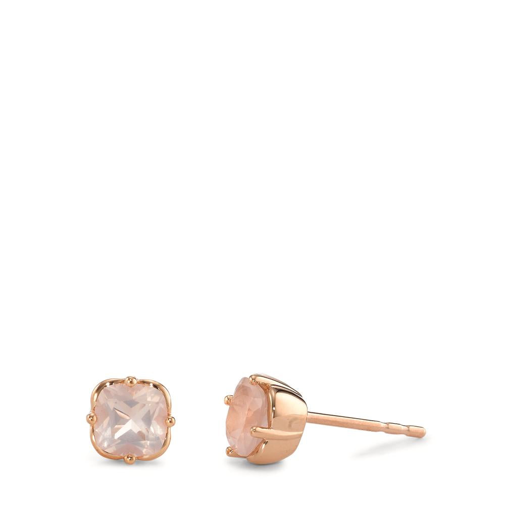 Clous d'oreilles Or rouge 18K Quartz rose 2 Pierres Ø6 mm