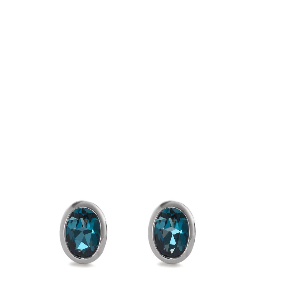 Clous d'oreilles Or blanc 18K Topaze London Blue 2 Pierres