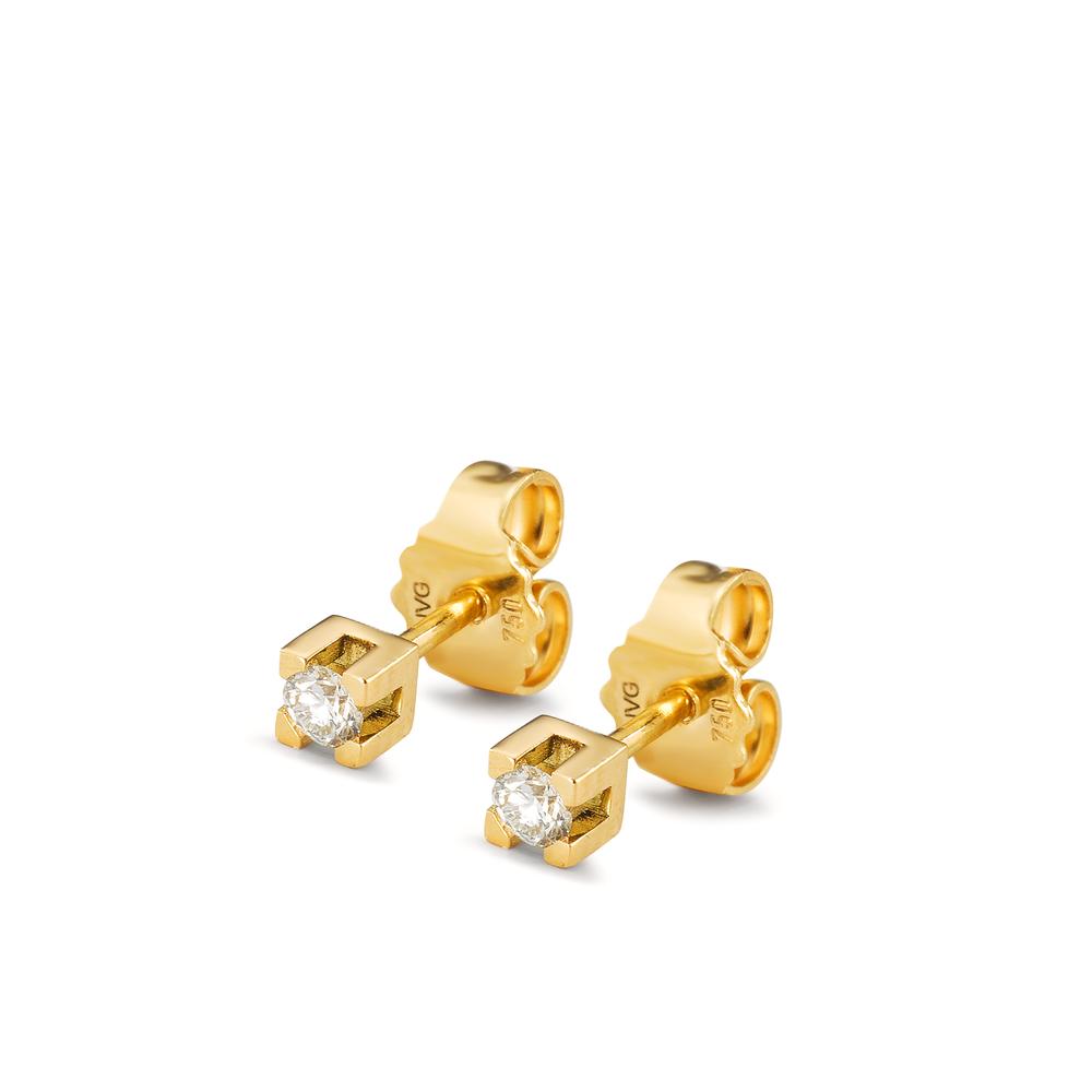 Clous d'oreilles Or jaune 18K Diamant 0.12 ct, 2 Pierres, w-si Ø3 mm