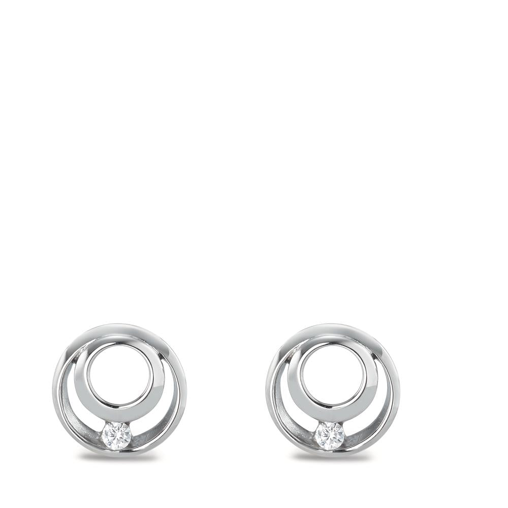 Clous d'oreilles Or blanc 9K Zircone 2 Pierres Ø9 mm