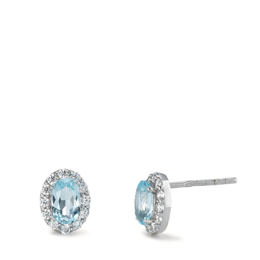 Clous d'oreilles Or blanc 9K Topaze bleu