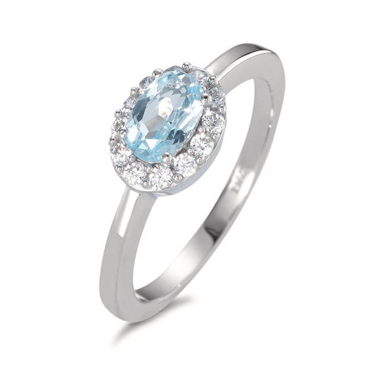 Bague Or blanc 9K Topaze bleu