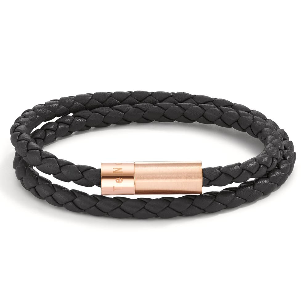 Bracelet Cuir, Acier inoxydable rosé PVD 21 cm