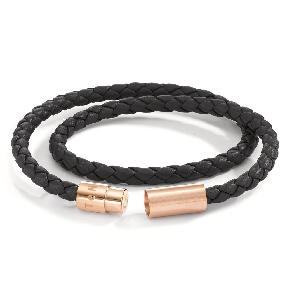 Bracelet Cuir, Acier inoxydable rosé PVD 21 cm