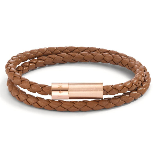 Bracelet Cuir, Acier inoxydable rosé PVD 19 cm