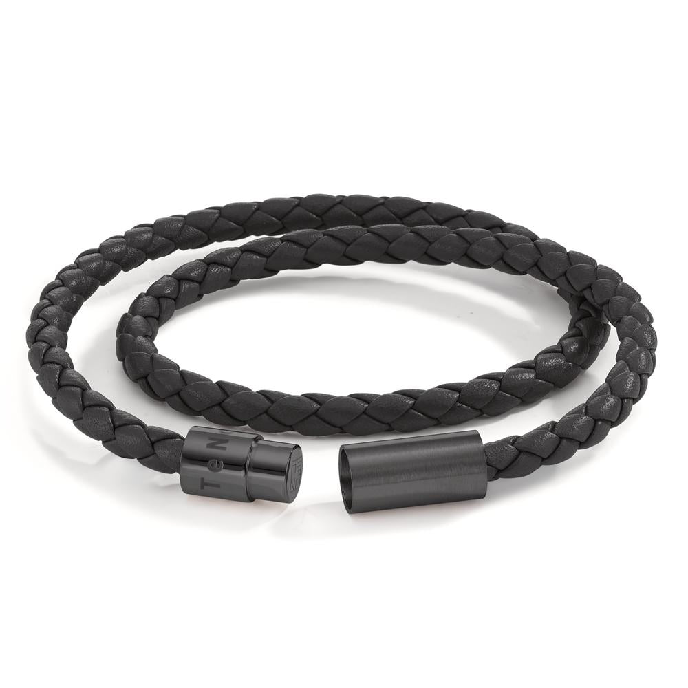 Bracelet Cuir, Acier inoxydable noir PVD 23 cm