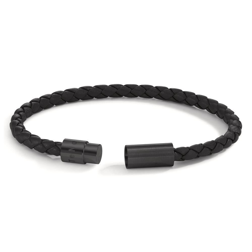 Bracelet Cuir, Acier inoxydable noir PVD 19 cm