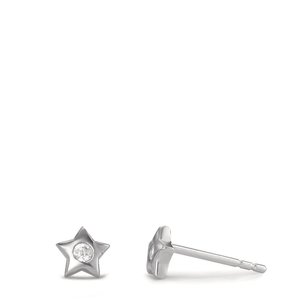 Clous d'oreilles Argent Zircone 2 Pierres Rhodié Ø5 mm