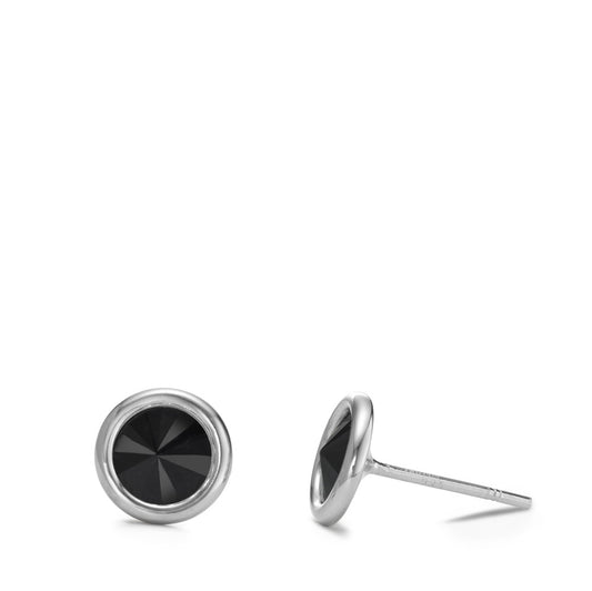 Clous d'oreilles Argent Zircone noir, 2 Pierres Rhodié Pierre du Mois Ø9 mm