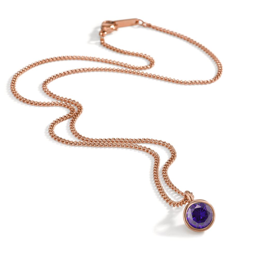 Chaînette avec pendentif Acier inoxydable Zircone violet PVD 42 cm Ø9.5 mm