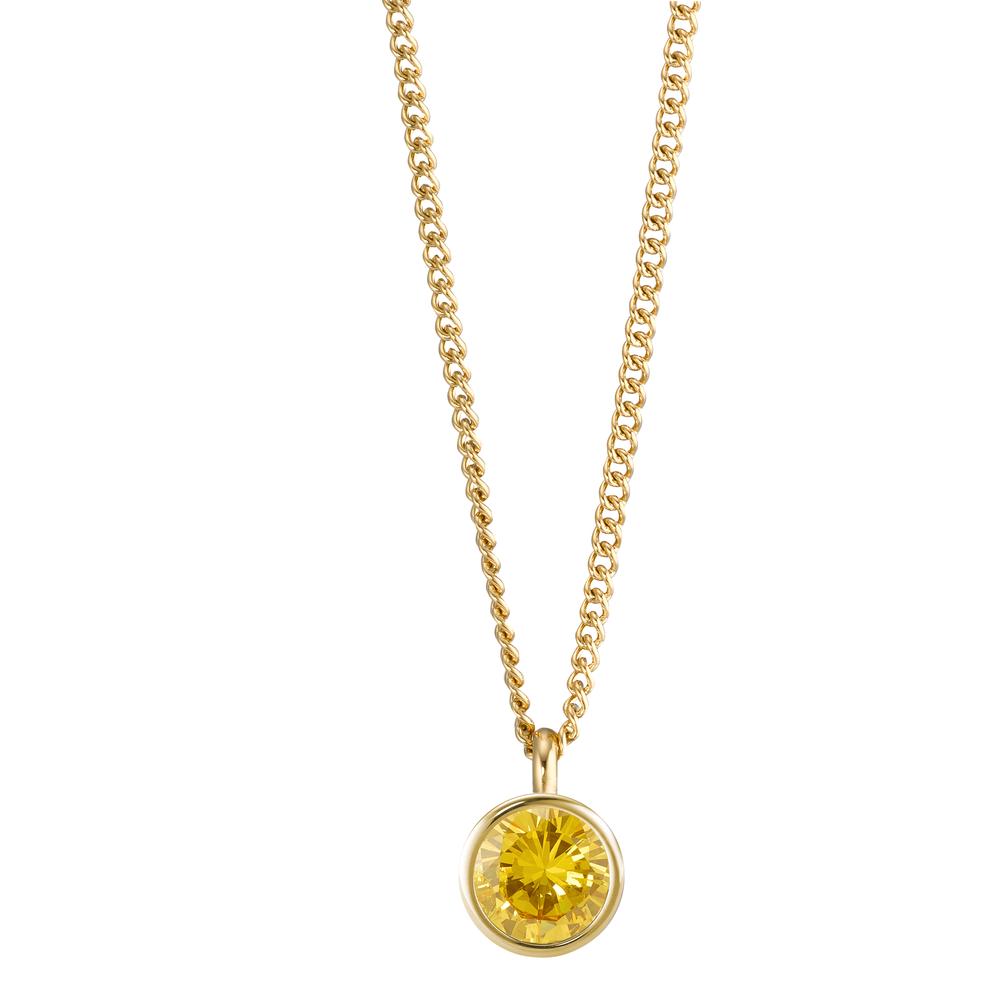 Chaînette avec pendentif Acier inoxydable Zircone jaune PVD 42 cm Ø9.5 mm