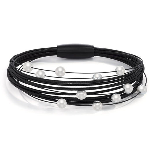 Bracelet Acier inoxydable noir PVD perle de culture 19 cm