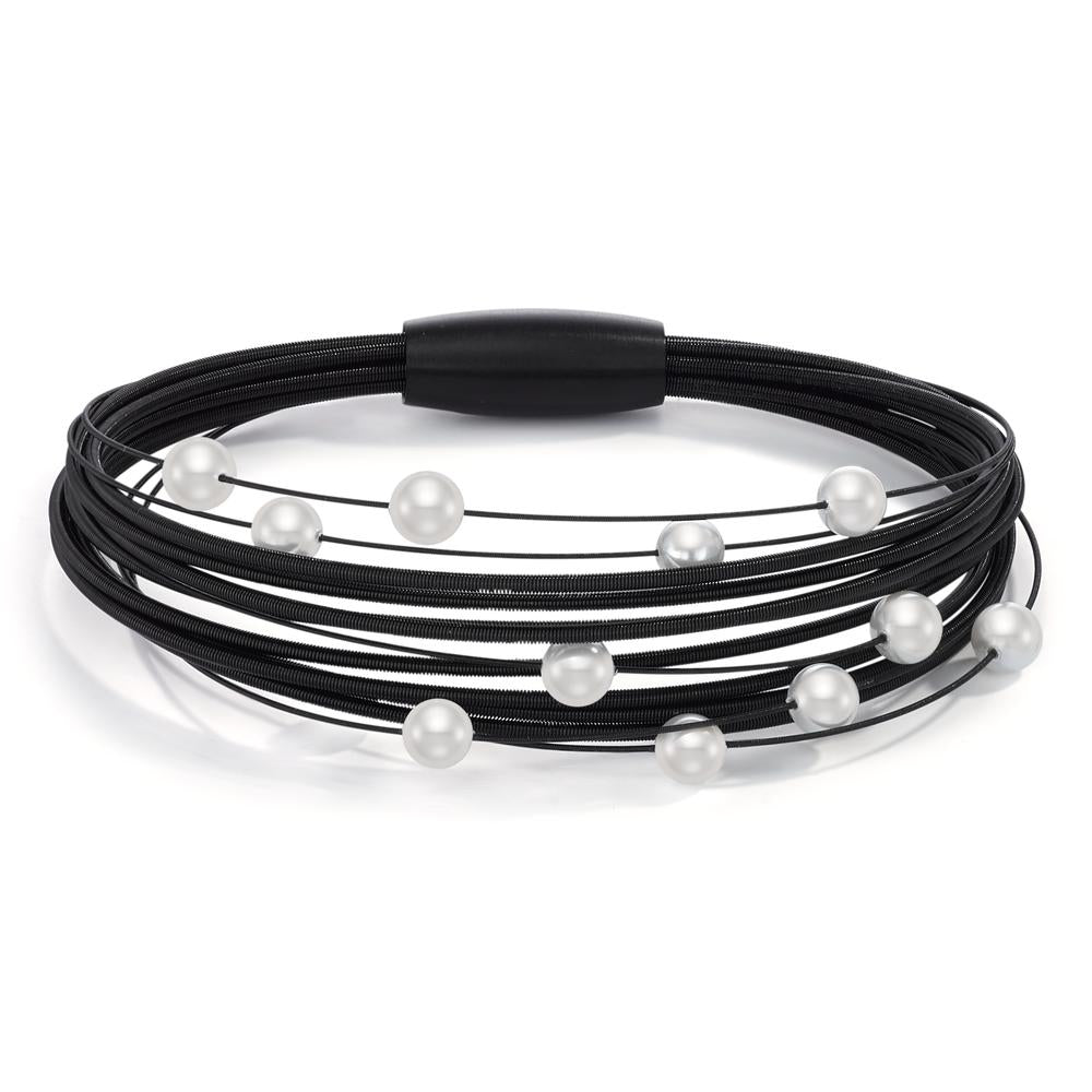 Bracelet Acier inoxydable noir PVD perle de culture 21 cm