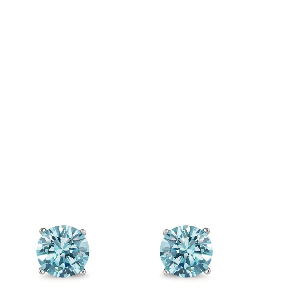 Clous d'oreilles Argent Zircone aqua, 2 Pierres Rhodié Ø6 mm