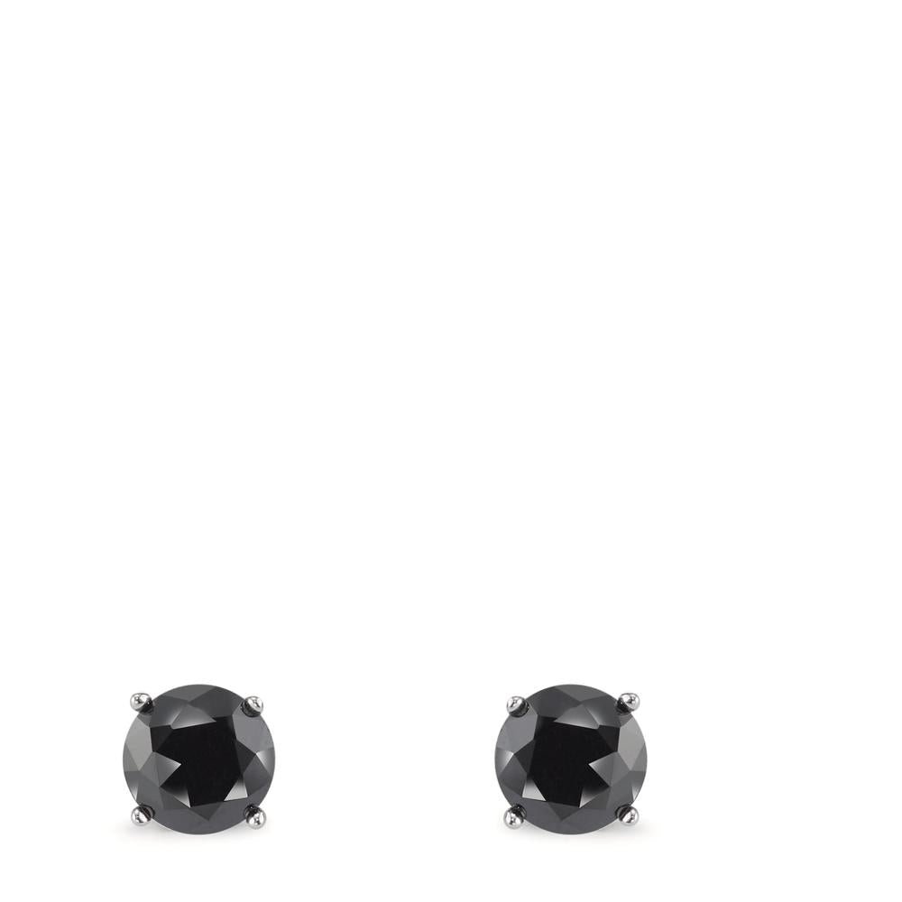 Clous d'oreilles Argent Zircone noir, 2 Pierres Rhodié Ø6 mm