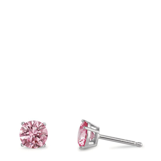 Clous d'oreilles Argent Zircone rose, 2 Pierres Rhodié Ø6 mm