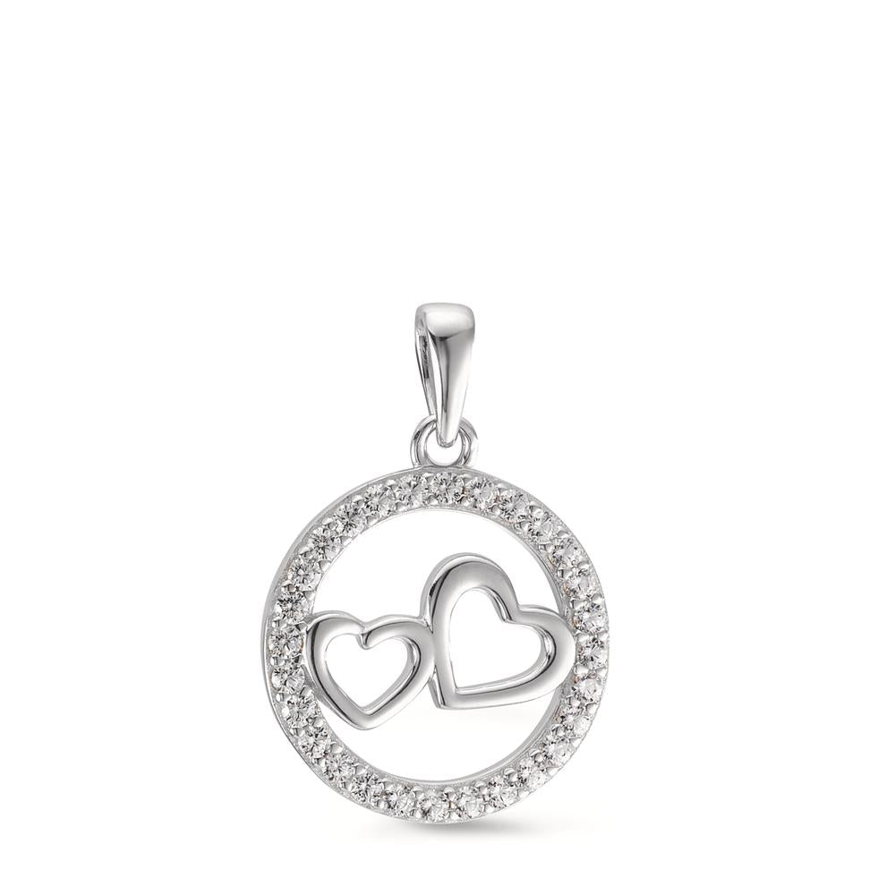 Pendentif Argent Zircone Rhodié Coeur Ø16 mm