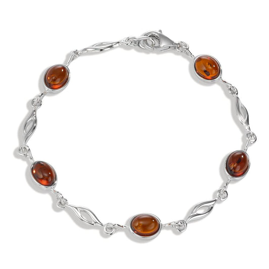 Bracelet Argent Ambre 5 Pierres Rhodié 20 cm