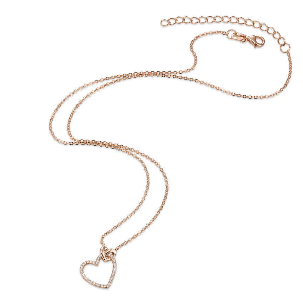 Collier Argent Zircone rosé Plaqué or Coeur 40-45 cm