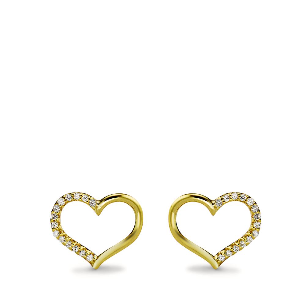 Clous d'oreilles Argent Zircone 28 Pierres jaune Plaqué or Coeur Ø10 mm