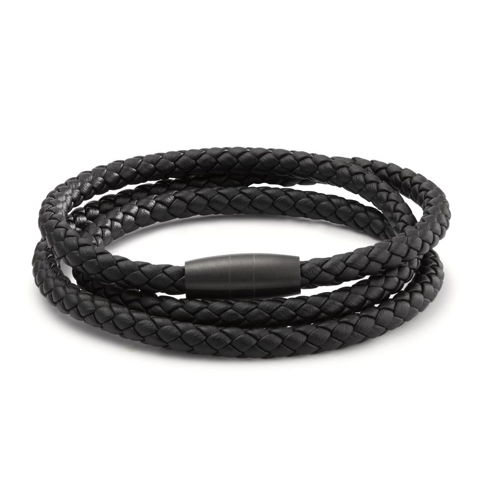 Bracelet Acier inoxydable, Cuir noir PVD 21 cm Ø5.5 mm