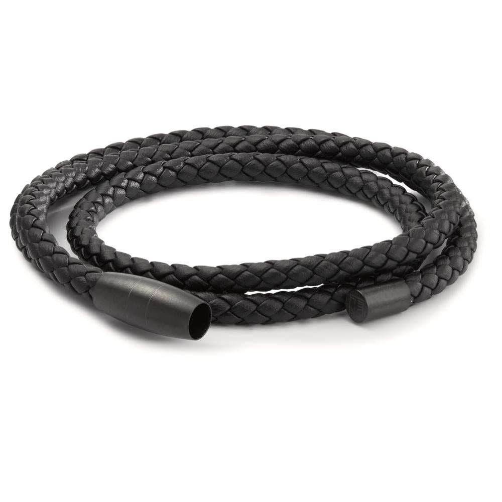 Bracelet Acier inoxydable, Cuir noir PVD 21 cm Ø5.5 mm