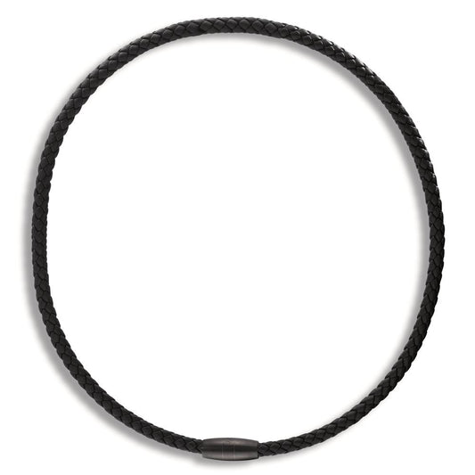 Collier Acier inoxydable, Cuir noir PVD 50 cm Ø5.5 mm