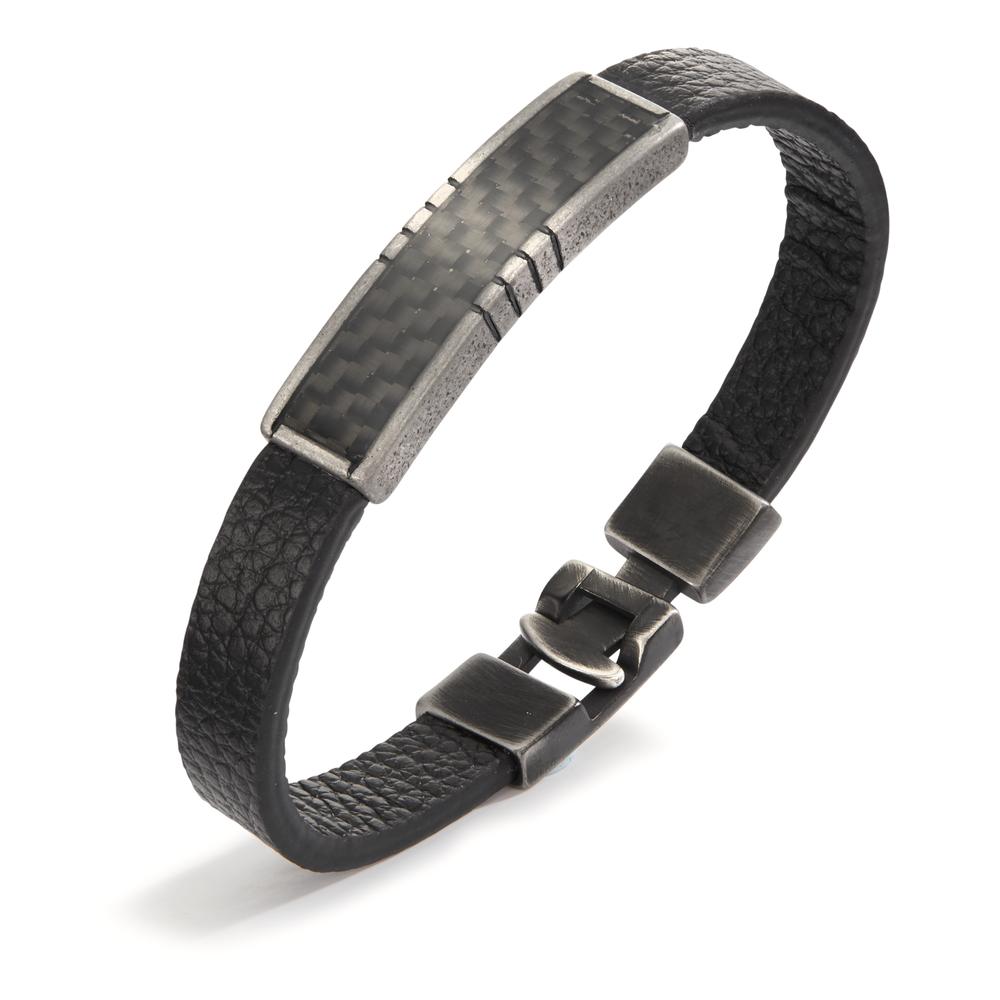 Bracelet Cuir, Acier inoxydable, Carbone noir PVD 21 cm