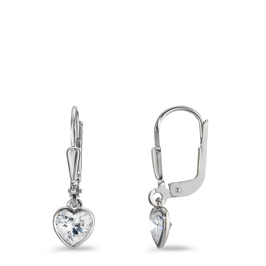 Pendant d'oreilles Argent Zircone 2 Pierres Rhodié Coeur Ø6 mm