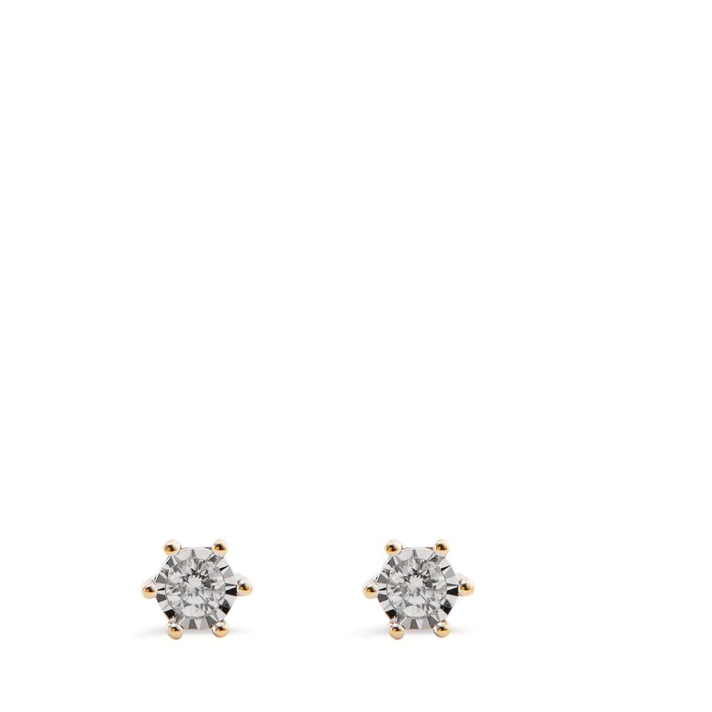 Clous d'oreilles Or jaune 18K Diamant 0.06 ct, 2 Pierres, w-si Bicolore Ø4 mm