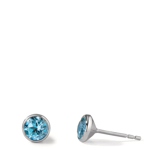 Clous d'oreilles Or blanc 18K Topaze bleu Ø5.5 mm