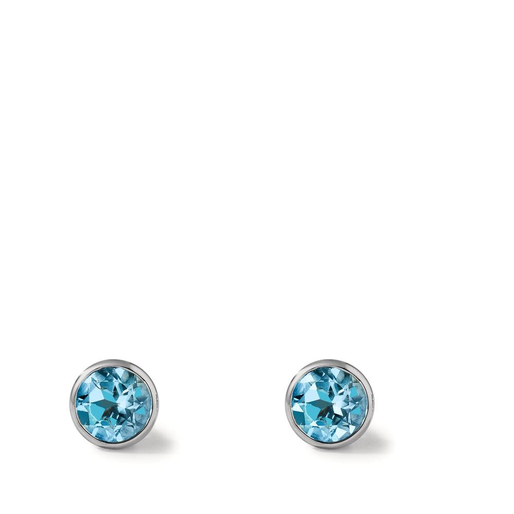 Clous d'oreilles Or blanc 18K Topaze bleu Ø5.5 mm