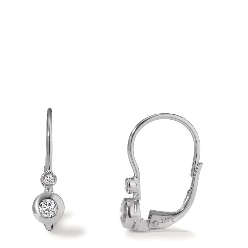 Pendant d'oreilles Or blanc 9K Zircone 4 Pierres