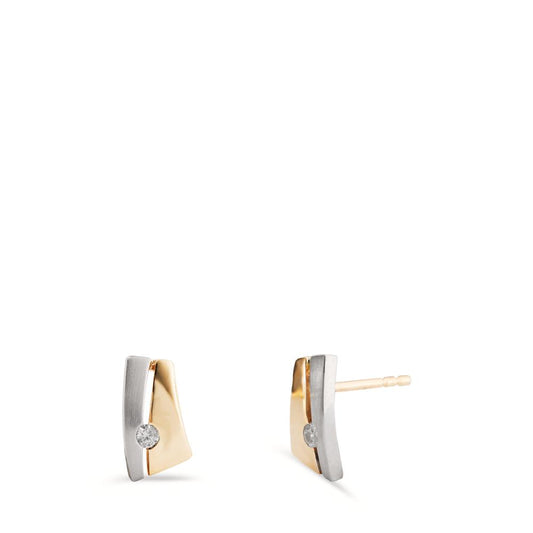 Clous d'oreilles Or jaune 9K, Or blanc 9K Zircone 2 Pierres