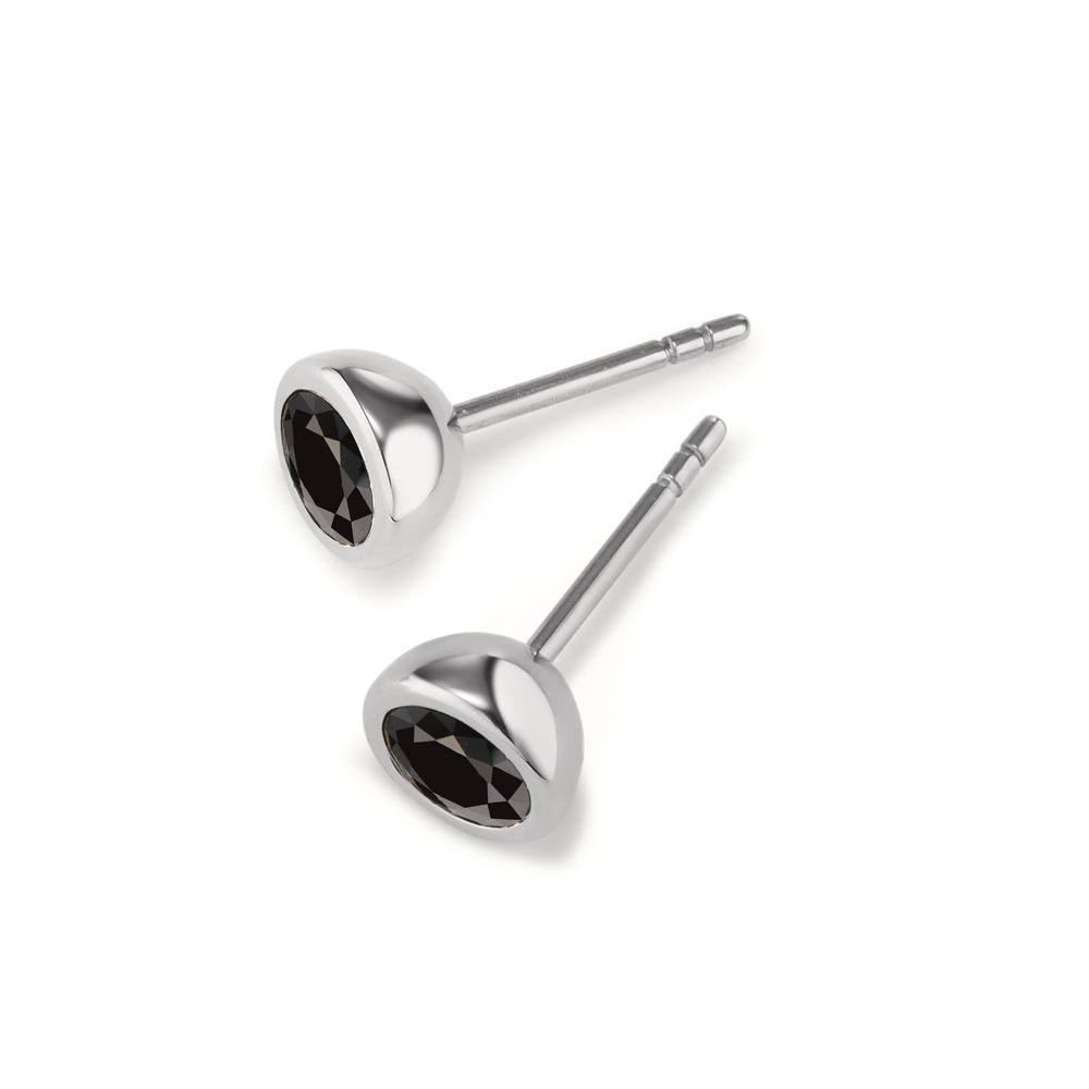 Clous d'oreilles Acier inoxydable Zircone noir, 2 Pierres Ø7 mm