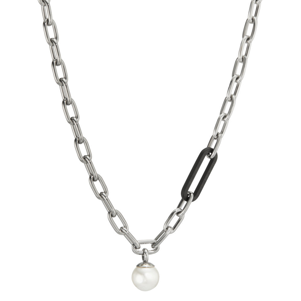 Collier Acier inoxydable, Carbone perle de culture 43-48 cm