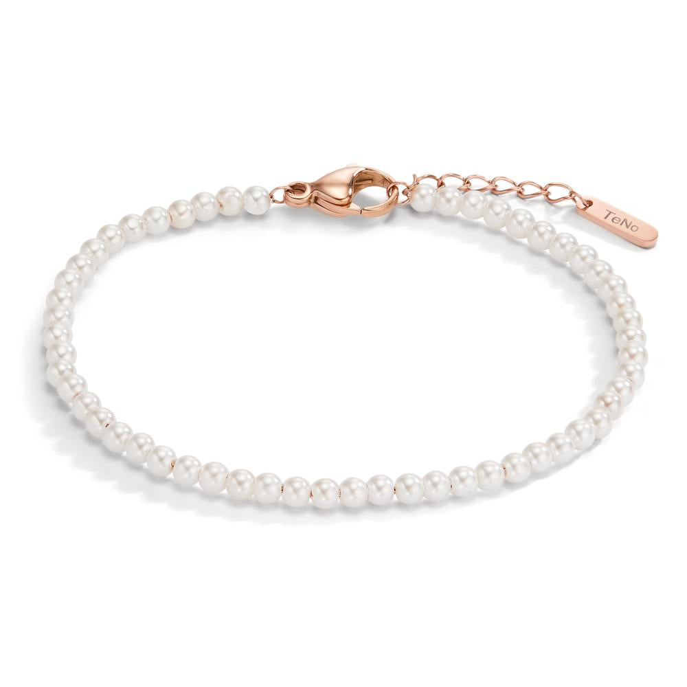 Bracelet Acier inoxydable rosé PVD perle de culture 17.5-19.5 cm Ø3 mm