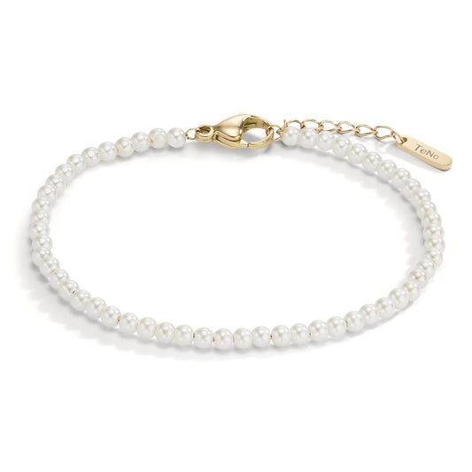 Bracelet Acier inoxydable jaune PVD perle de culture 17.5-19.5 cm Ø3 mm