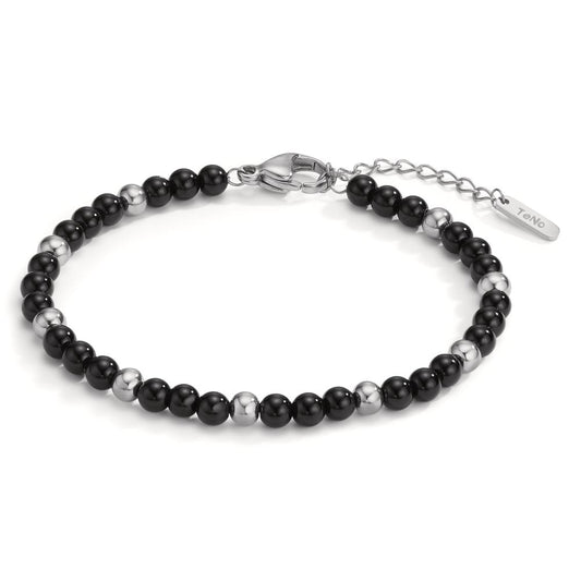 Bracelet Acier inoxydable Agate noir 17.5-19.5 cm Ø4 mm