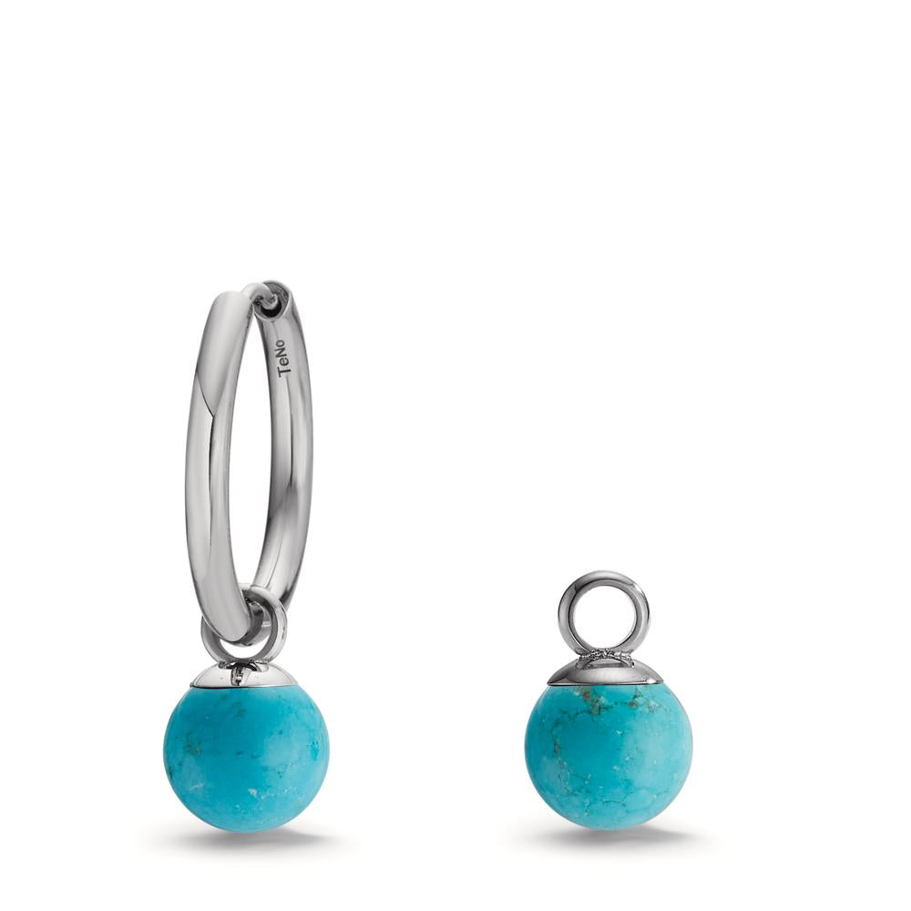 Créoles avec pendentif Acier inoxydable Turquoise 2 Pierres