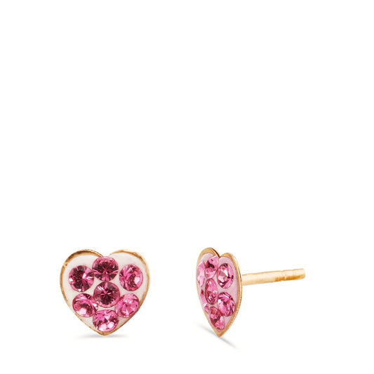 Clous d'oreilles Or jaune 14K Cristal rose, 14 Pierres Coeur Ø4.5 mm