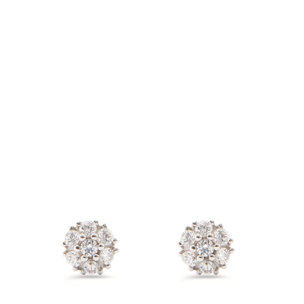 Clous d'oreilles Or blanc 14K Zircone 14 Pierres Ø4 mm