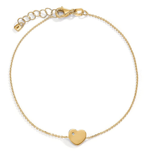 Bracelet Or jaune 14K Zircone Coeur 17-19 cm