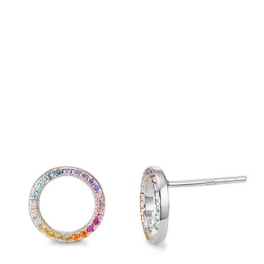 Clous d'oreilles Argent Zircone coloré Rhodié Ø10 mm